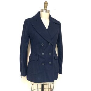 Bcbgmaxazria Navy blue double breasted wool pea coat sz S